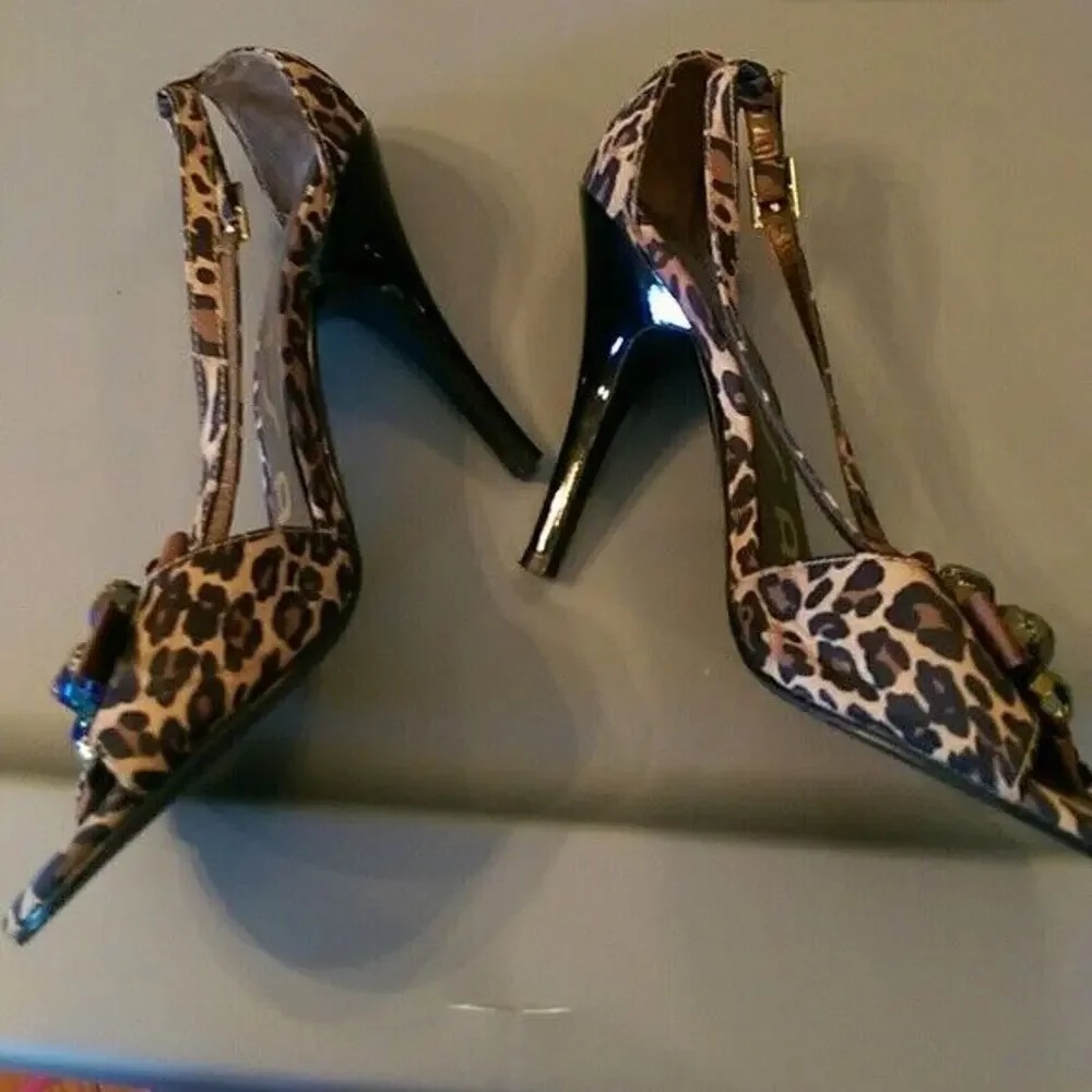 Unisa Animal Print Beaded Heels Size 5.5